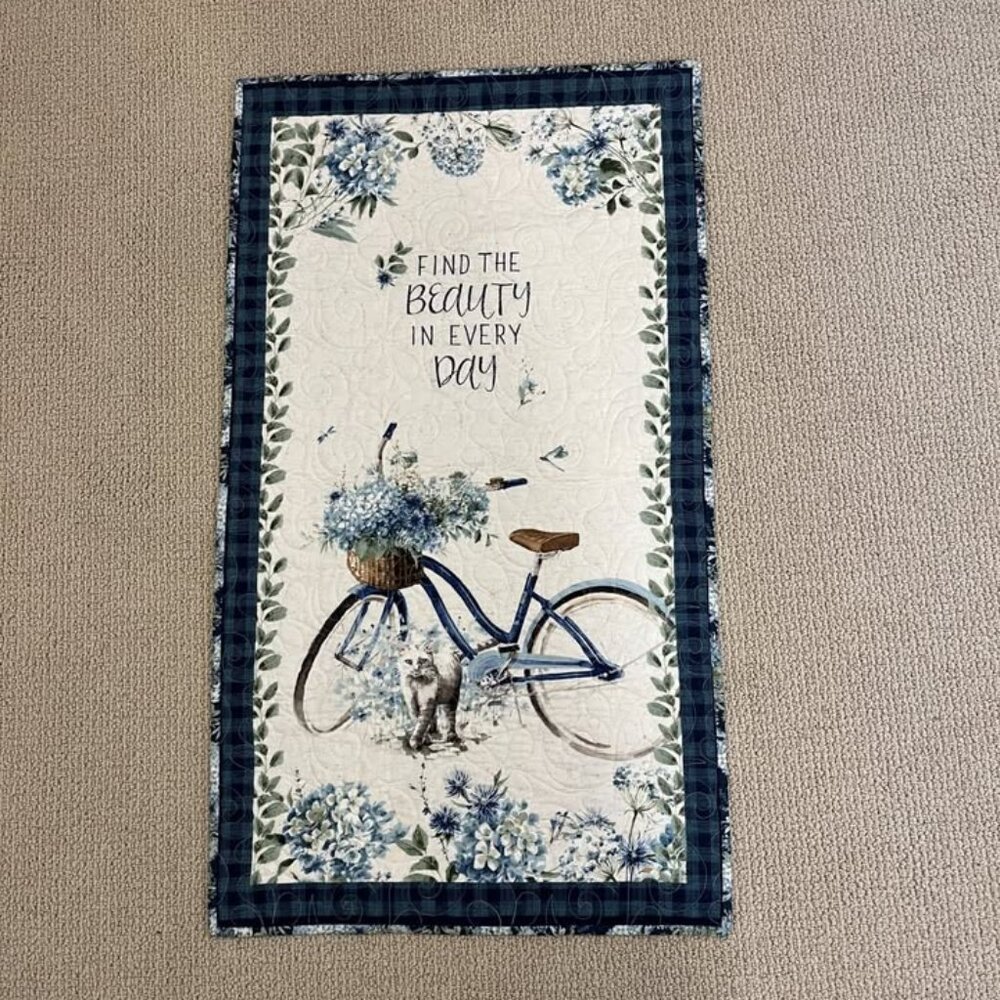 Quilted Wall Hanging Bike Cat Home Handmade Craft